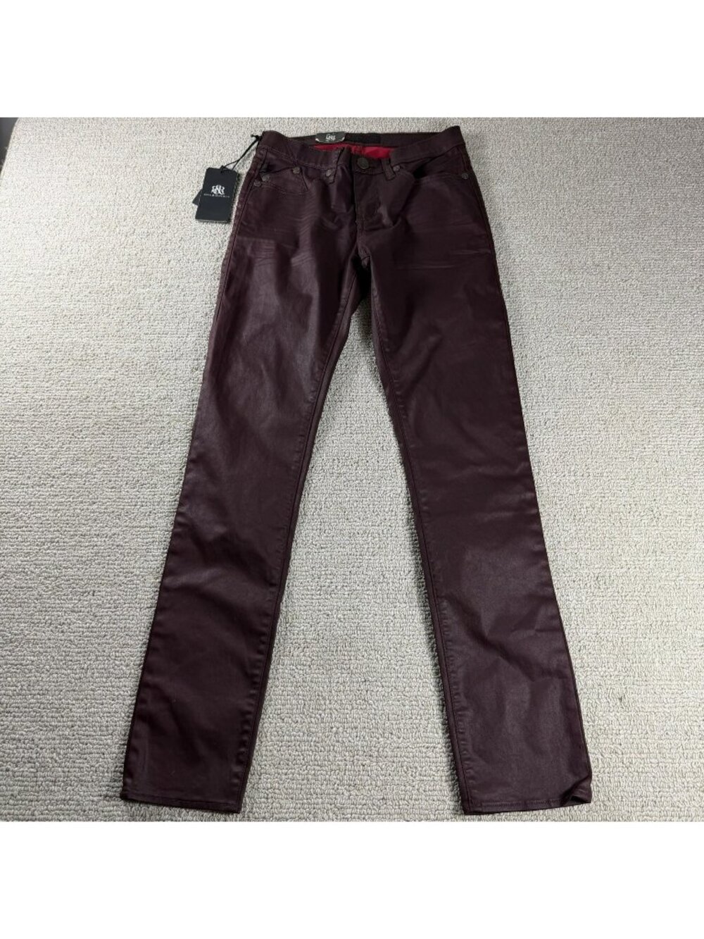 Rock & Republic Berlin Mid Rise Coated Skinny Pants Maroon Women’s Size 8